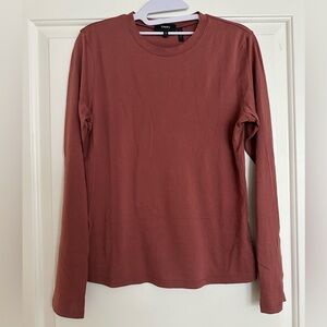 Theory Long Sleeves Pima Cotton T-Shirt (Reddish-Brown)